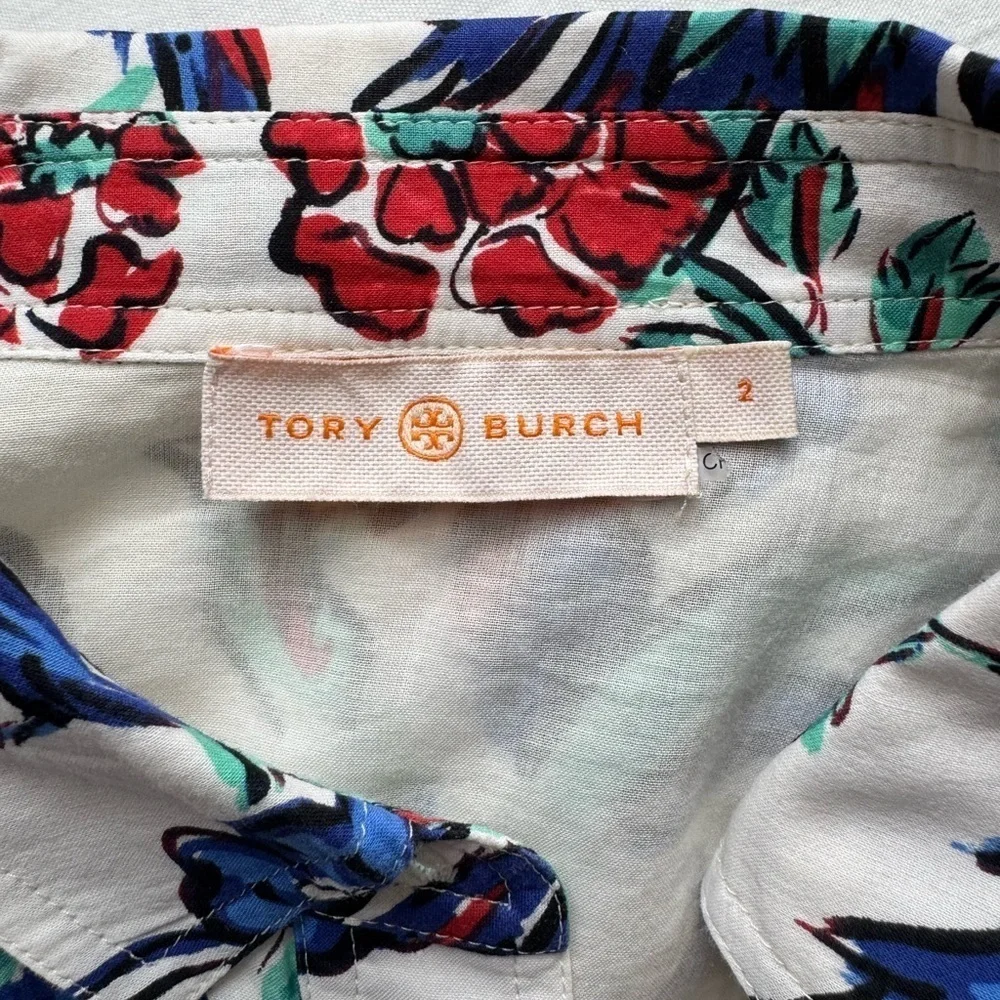 Tory Burch Floral Long Sleeve Button Down Shirt Size 2